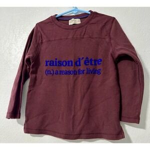 Zara Kids Long Sleeve Shirt Burgundy Raison Detre Graphic Print Size 5T 110